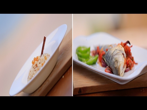 بالفيديو طريقة إعداد ومقادير سمك قاروص محشي جمبري  ارز بالمكسرات